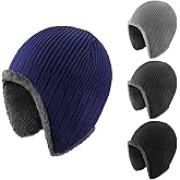 Shyyween 4 Pcs Waterproof Beanie with Ear Flap Fleece Thermal Winter Hats Waterproof Windproof Beanies Ear Covers for Men Skiing Hiking Cold Weather Winter Gift