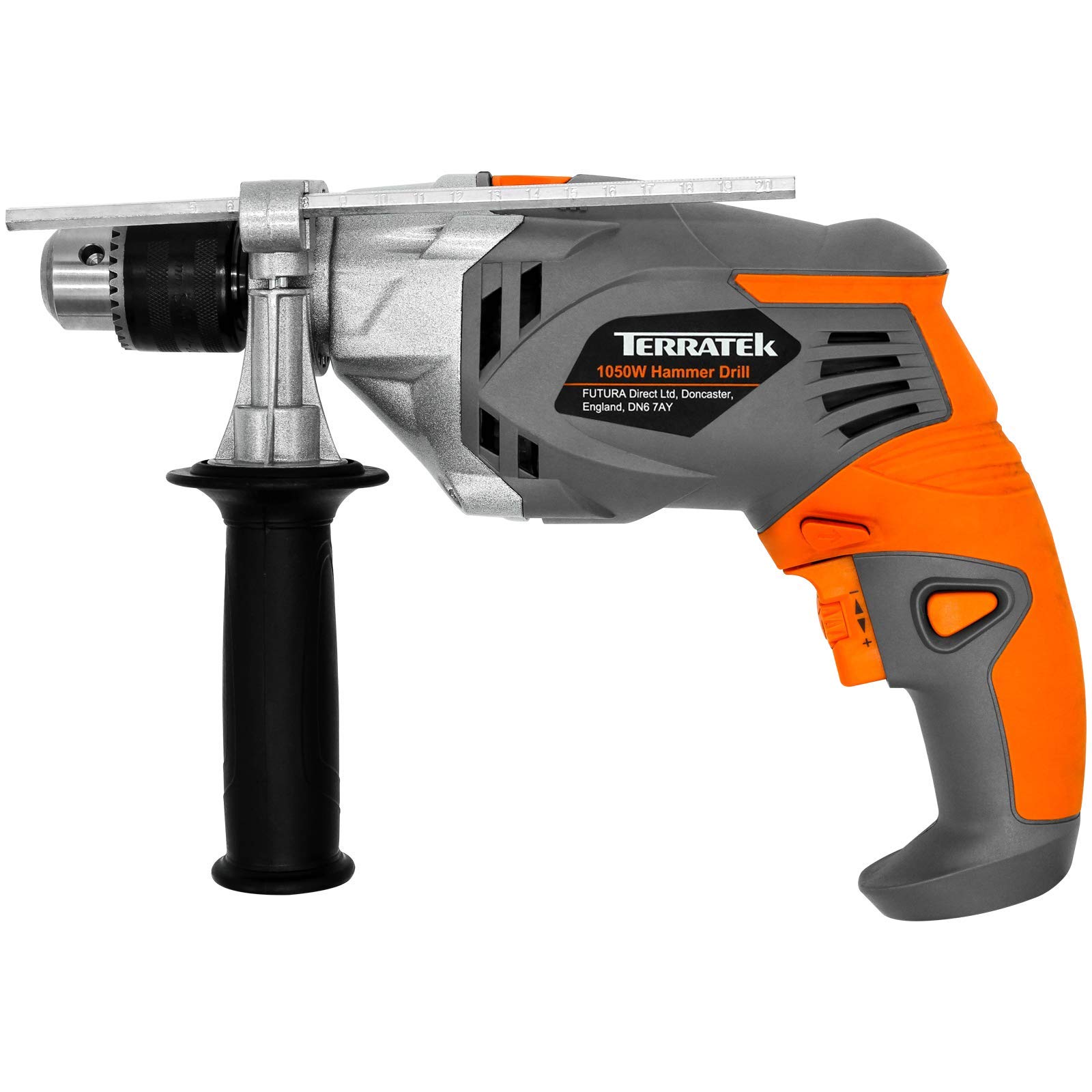 Terratek Corded Hammer Drill 1050W Variable Speed 0-3100RPM, 2 in 1 Hammer Drill & Electric Drill Function for Concrete, Steel & Wood with Auxiliary Handle Included