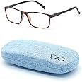 Autojouls Nearsighted Glasses Distance Blue Light Blocking Spring Hinge Glasses and Case Not Reading Glasses