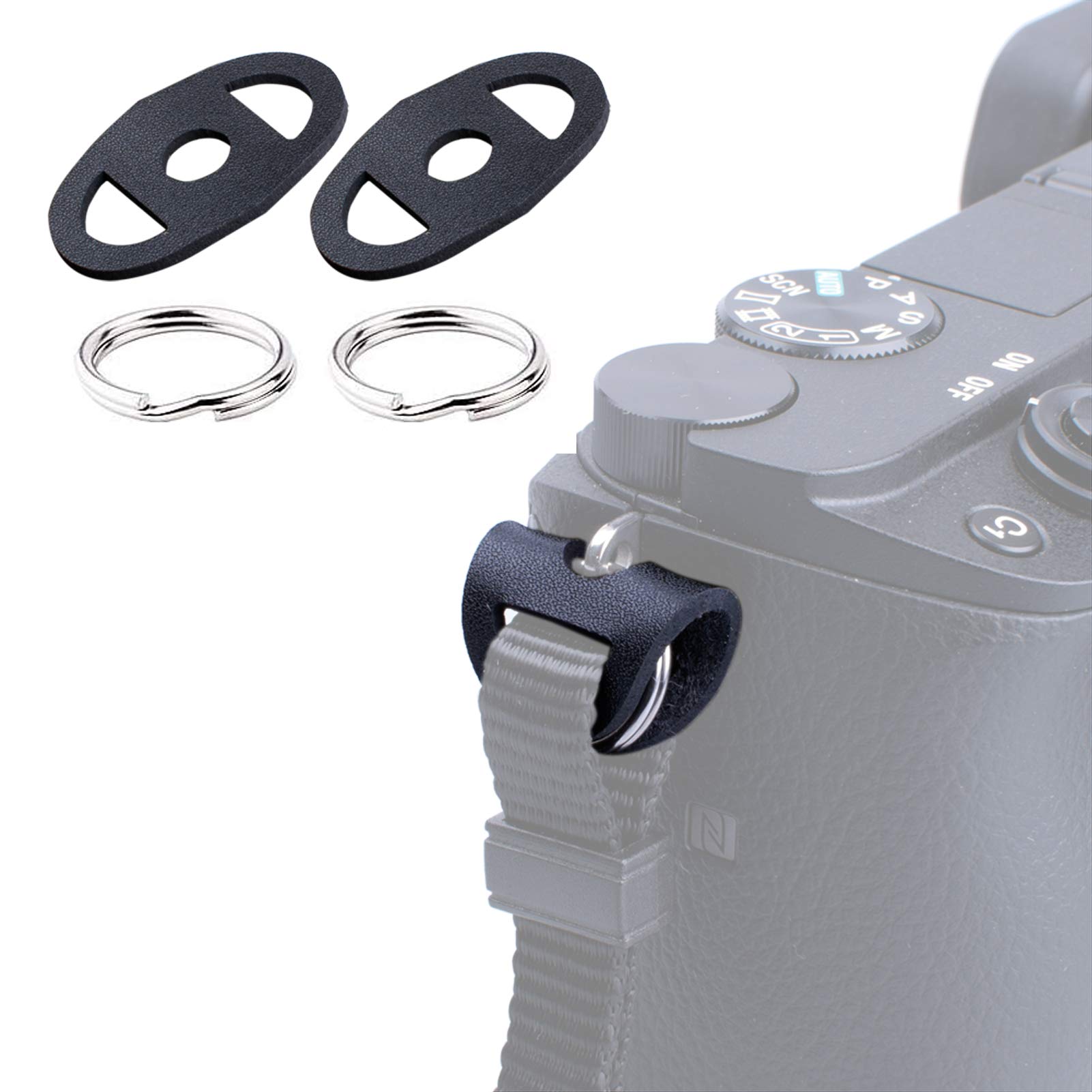 VKO Camera Strap Eyelet Split Adapter O Ring & Leather Protector for D-SLR Rangefinder Mirrorless Camera W/Round Eyelet(2 Pair)