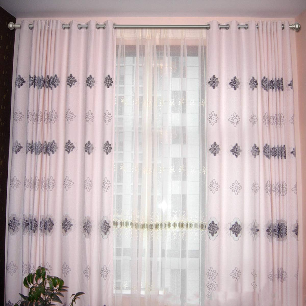 WL.Rocaille 3/4" Standard Decorative Curtain Rod, 28-48 inch Single Windows Rod with Resin Finals (Champagne): Home Improvement