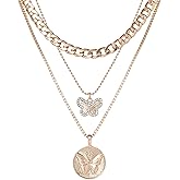 Jessica Simpson Butterfly Necklaces for Women 3-Piece 16-17.5"+3", Gold-Tone Layered Necklaces with Butterfly Pendants