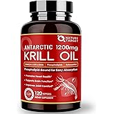NATURE TARGET Krill Oil 1200mg with Omega-3 EPA & DHA with Astaxanthin, Phospholipids & Choline - Supports Heart, Brain, Join Health, Non-GMO, Gluten Free, 120 Softgels (60 Servings)