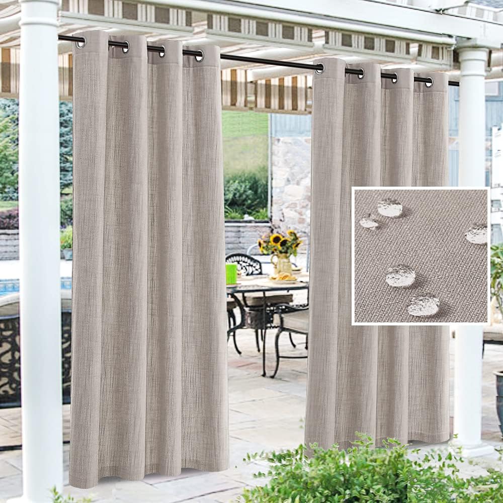 Outdoor Curtains - H.VERSAILTEX Linen Look Outdoor Curtains for Patio Waterproof, Premium Thick Privacy Weatherproof Grommet Outside Curtains for Porch, Gazebo, Deck, 1 Panel, 95L x 52W inch, Stone