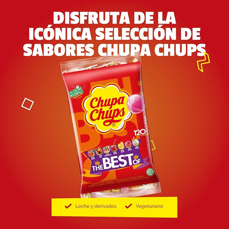 Chupa chups caramel original com bulho, de sabores variados, 120 x 12g