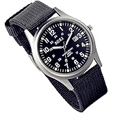Lancardo Simplicity Analog Quartz Watch with Woven Nylon Band Luminous Hand Military Time 24H (Black) for Men