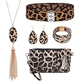 UNICRAFTALE 6Pcs Leopard Print Jewelry Set Boho Leopard Necklace Teardrop Earrings Multi Layered Bracelets Clutch Purse Belt Winter Stylish Jewelry Christmas Gift for Women