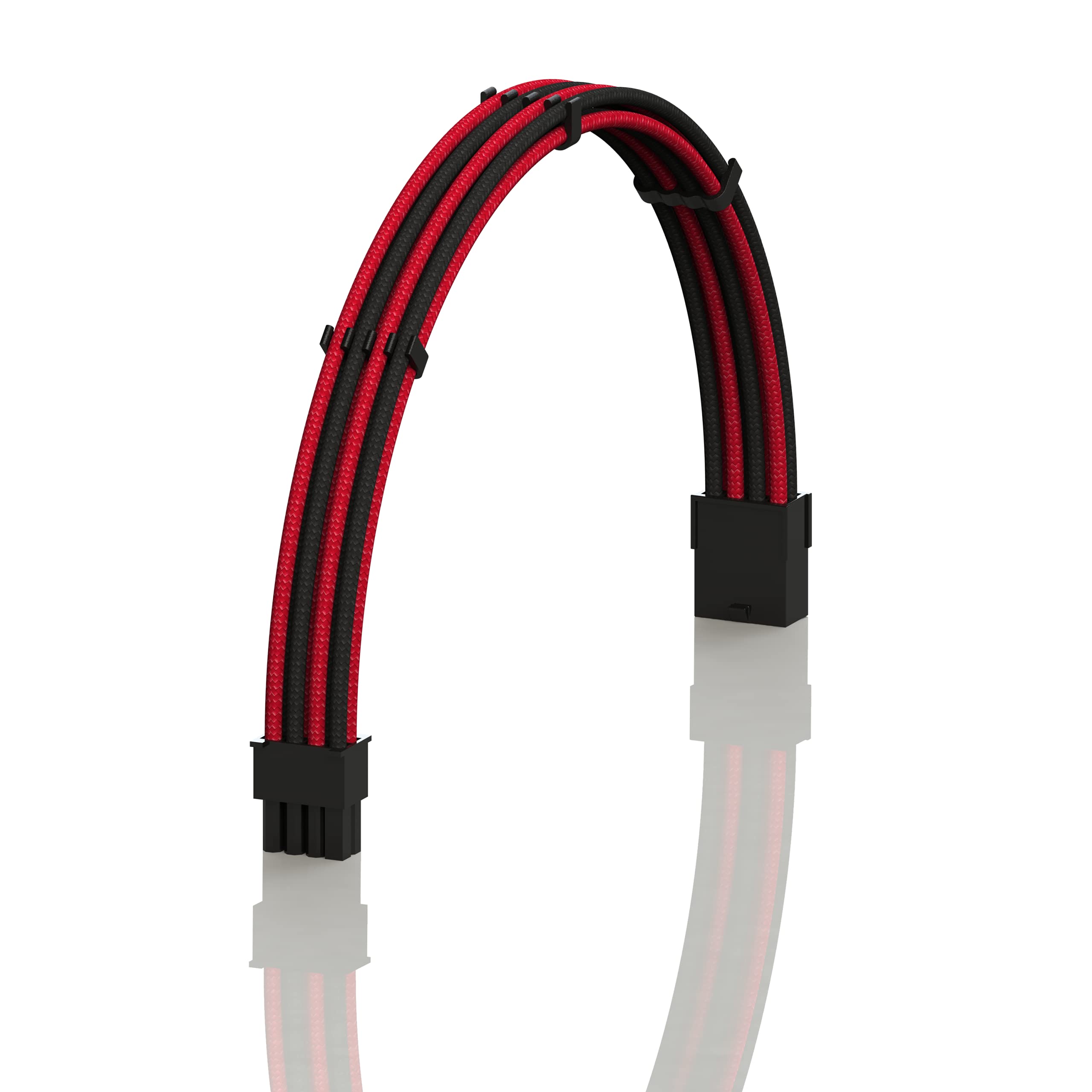 LINKUP - AVA 30cm PCI-E 8 Pin (6+2) GPU PSU Power Supply Braided Sleeved Custom Mod PC Extension Cable w/Combs | Strong & Stiff Design | Single Pack | 300mm - RedBlack