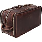 RC ROCKCOW Personalized Leather Toiletry Bag for Men Travel Shaving Dopp Kit-Large Cosmetic Bags Toiletries Bathroom Organizer
