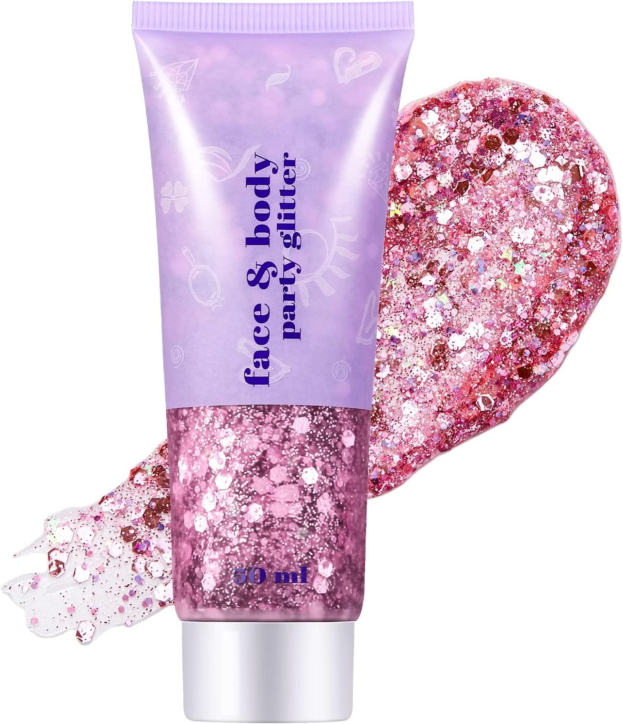 Go Ho Pink Face Body Glitter Gel,Singer Concerts Face Glitter Makeup,Holographic Long Lasting Chunky Sequins Glitters for Eye Lip Hair Nails,Festival Rave Accessories,03 Pink Glitter 52g — image 1