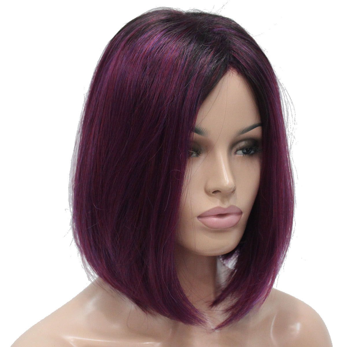 Lydell Women's Natural Wigs Wine red Purple Medium Bob style Synthetic Full Wig