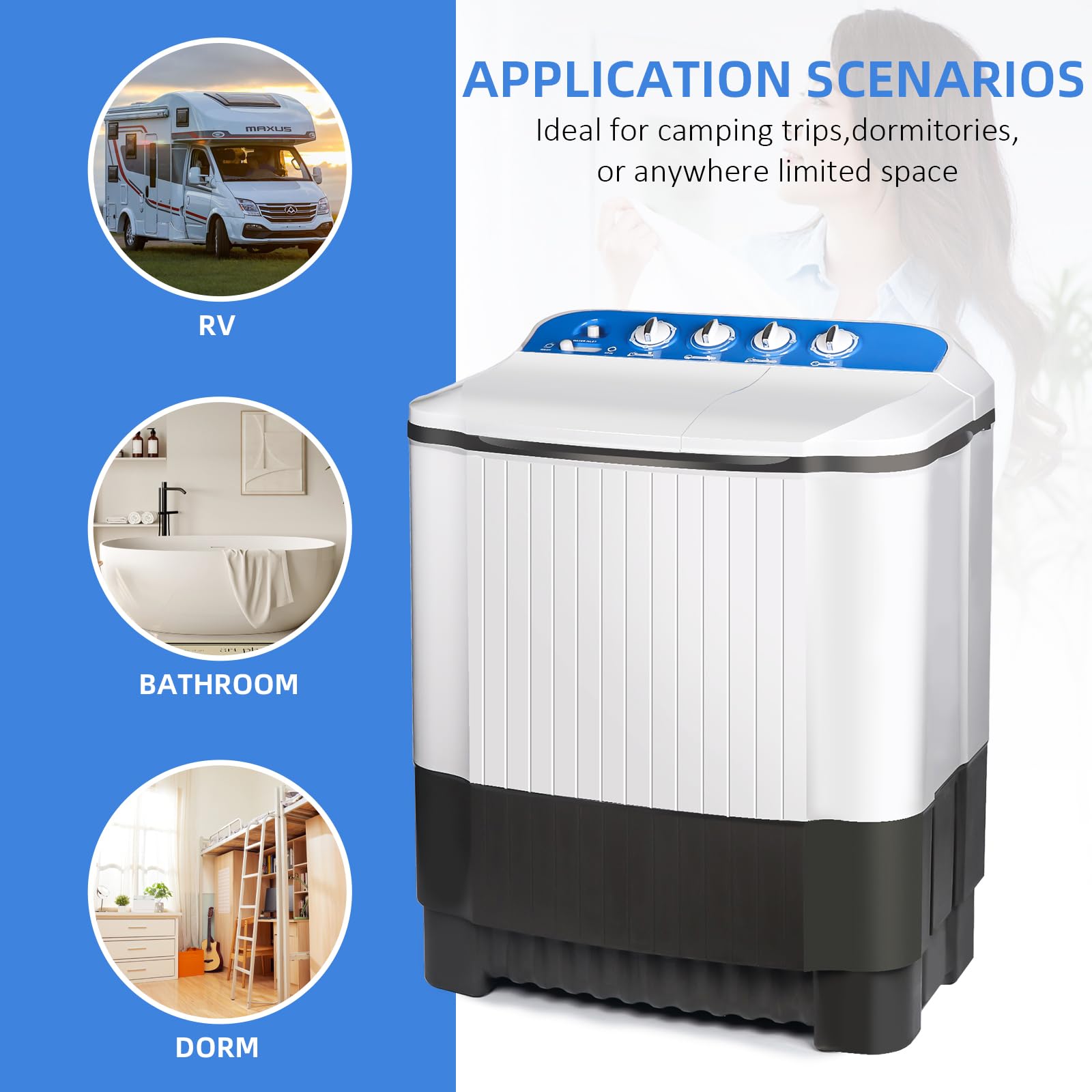 Portable Washing Machine 32lbs Portable Washer and Dryer, Washer(22Lbs) and Spinner(10Lbs) Cycle Combo 2 In 1 Mini Twin Tub Washing Machine for Apartments, Dorms, Camping and More Grey