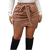 Floerns Women's Plus Size Faux Suede Wrap Mini Skirts Western Cowgirl Belted Bodycon Skirts Country Concert Outfit