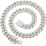 FEEL STYLE Mens Cuban Link Chain Gold Silver Bling Miami Cuban Necklace Diamond Chain for Men Iced Out Hip Hop Jewelry