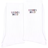VOHIRO Bridesmaid Socks Bridesmaid Proposal Gift from the Bride White Embroidered Wedding Day Socks (1 Pair).