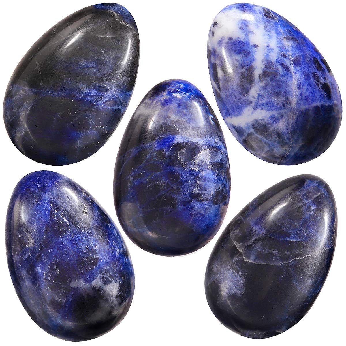 Nupuyai 5pcs Sodalite Crystal Egg Pocket Stones Set for Anxiety Healing, Polished Carved Worry Stones for Chakra Reiki Meditation