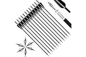 VNAKER 20 Inch Carbon Crossbow Bolts 12 Pack and Hunting Broadheads 6 Pack, Carbon Crossbow Arrows for Hunting and Outdoor Practice