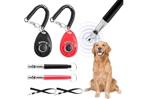 Kakalote 2Pack Dog Whistles,Ultrasonic Dog Whistle with Black Landyard,to Stop Dog Barking,with 2Pcs Training Clickers,Recall Dog Stop Barking Control Device Training Tool,for Dog Training(Black+Red)