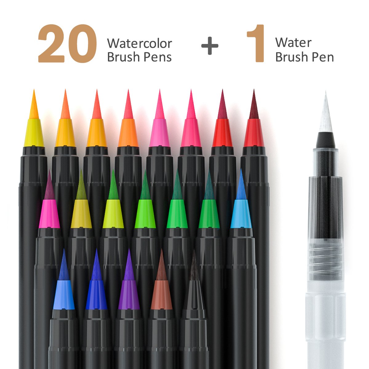 Nicpro Watercolor Brush Pen Set with Soft Flexible Tip , 20 Colors Watercolor Brush Markers Paint & Watercolor Paper Pad, For Painting & Lettering Calligraphy Drawing Manga Coloring Book