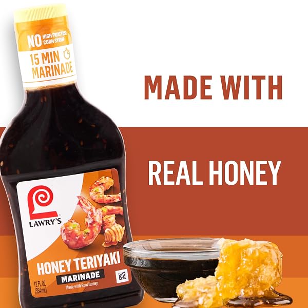 LAWRY’S MARINADE, HONEY TERIYAKI, 15 MINUTE MARINADE, NO HIGH FRUCTOSE CORN SYRUP, MADE WITH HONEY, SOY SAUCE, AND GARLIC, GREAT WITH CHICKEN, SHRIMP, SALMON, AND VEGETABLES, 12 FL OZ
