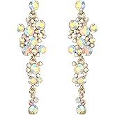 Flyonce Women's Crystal Wedding Bohemian Boho Floral Chandelier Long Dangle Earrings