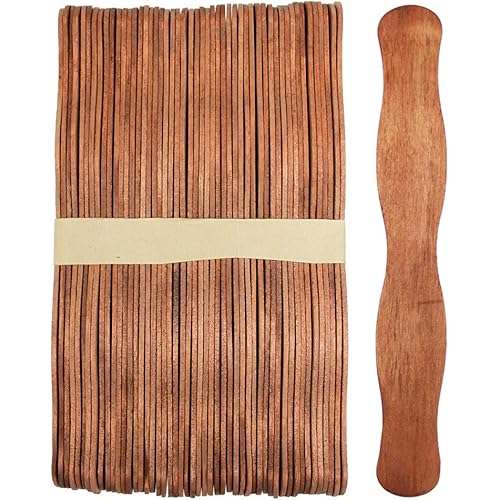 50 Sticks - Wavy 8 Inch Jumbo Wood Fan Handles Wedding Fan Sticks (Brown)