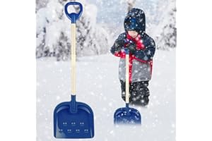 VOCCOS 1Pcs Kids Snow Shovel Detachable Toddler Snow Shovel 22"-32" H Small Wooden Shovel with Plastic Scoop & D-Grip Handle Mini Child Digging Shovel Blue Winter Gift for Outdoor Yard Driveway Activities