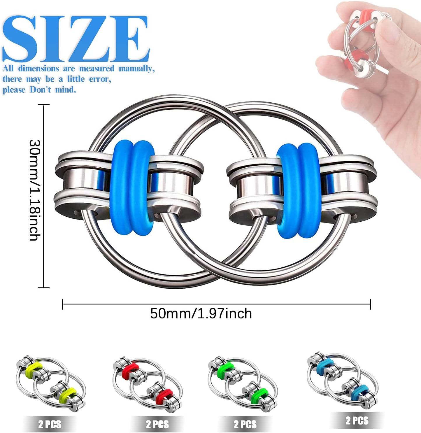 Tom's Fidgets Original Flippy Chain 3-Pack Flippy Chain Fidget Toys - Stress Relief For ADHD & Anxiety Fidget Toys For Adults Sex