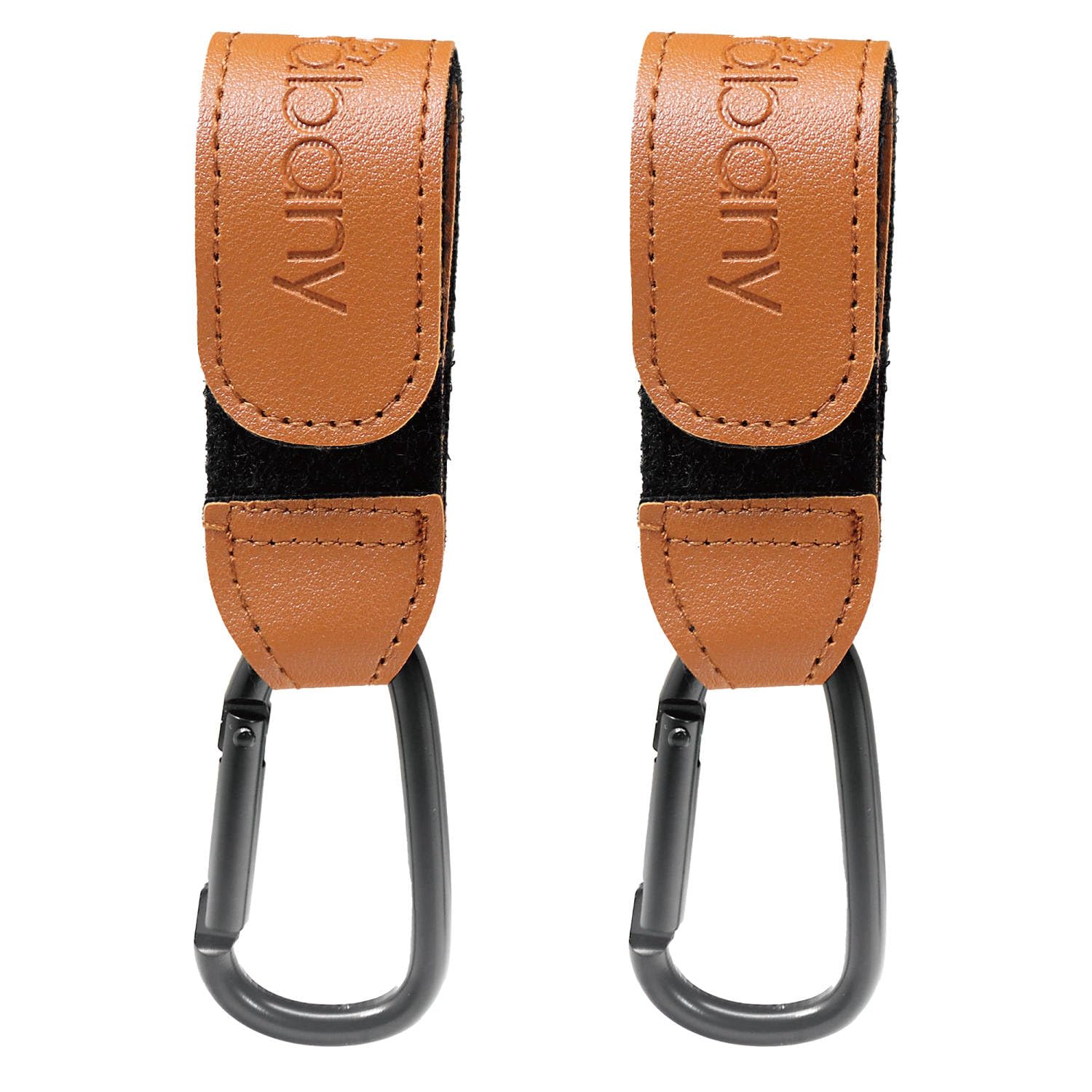 Shabany® Hook Pack of 2 Universal Fit | Holder Pendant for Pram Hooks | Adjustable Robust Stable Velcro Carabiner Hook Bag Holder | Brown