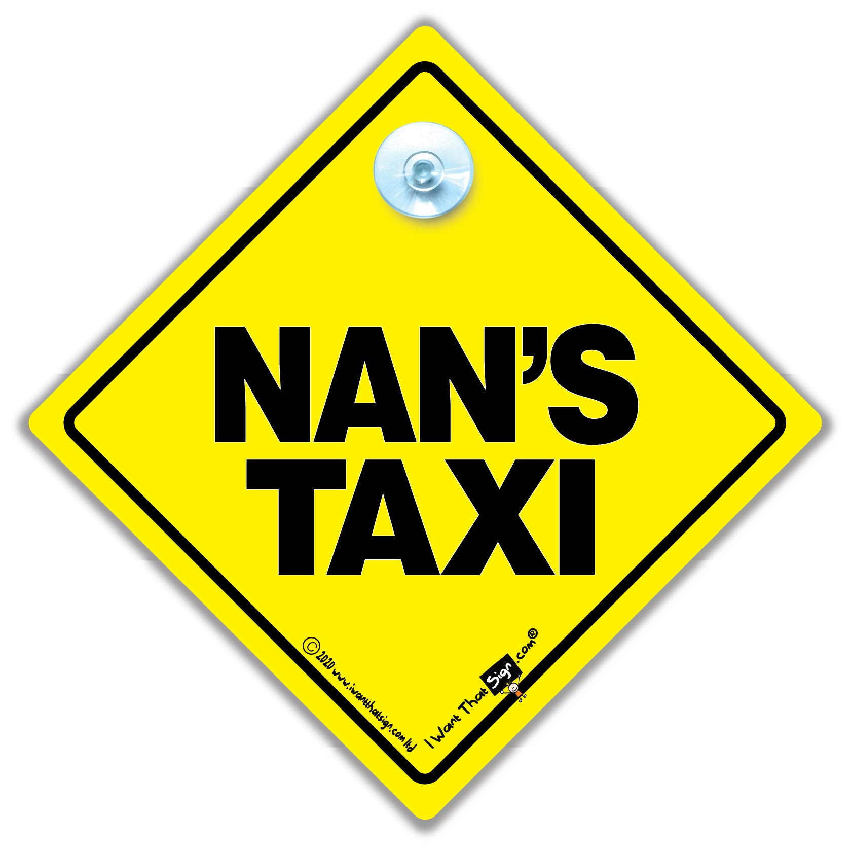 Nan's Taxi Car Sign, Baby on Board Style Suction Cup Car Sign For Nans, Grandmas and Grans