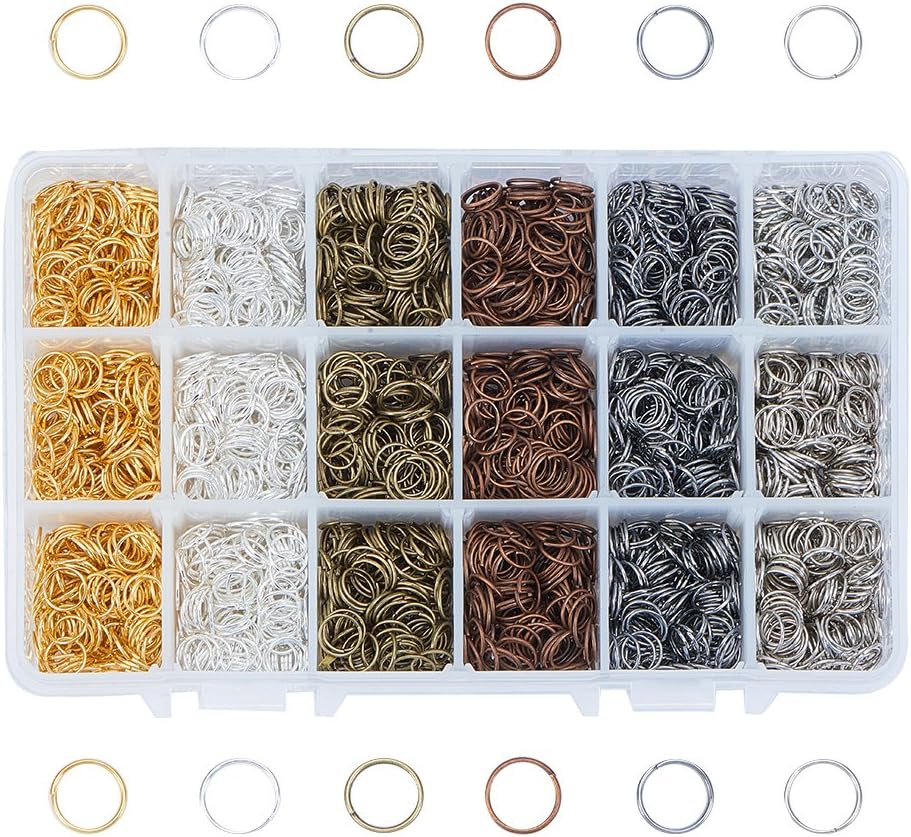 PandaHall Elite About 2100 Pcs Iron Open Jump Rings O Ring Unsoldered Diameter 8mm Wire 21-Gauge 6 Colors for Jewelry Findings