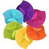 ME.FAN Silicone Cup Lids - Creative Butterfly Mug Cover - Anti-dust Airtight Seal Hot Cup Lids 6 Set in Bright Colors