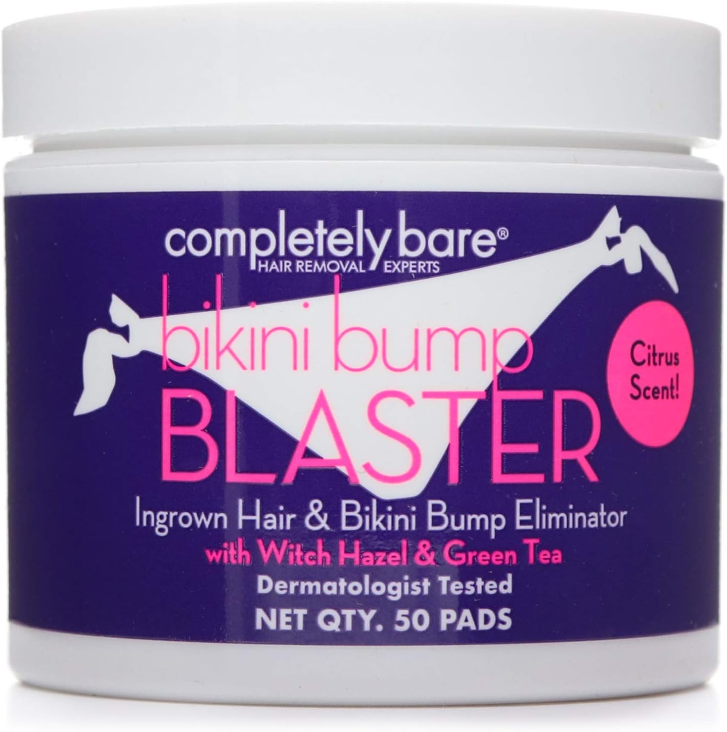 Completely Bare Bikini Bump Blaster Pads- All Natural Antioxidant Witch Hazel & Green Tea Prevent Ingrown Hairs and bumps, Gentle Exfoliating Treatment Wipes, Cruelty-Free Vegan Formula, 50 ct, 3pk