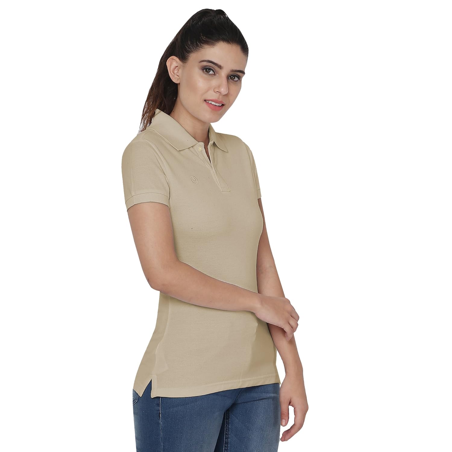 chkokko plain cotton polo neck half sleeves collar t shirt for women