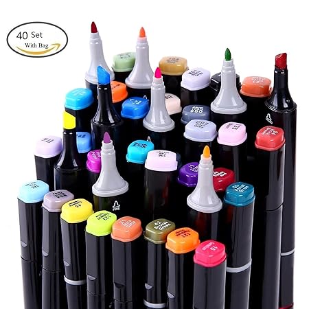 Anicoll 40 Marker Pens verdoppelt spitzt Marker Stifte für Kunst Sketch Twin Färbig Highlighters mit Tragetasche für Malerei 