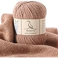 TEHETE 100% Cashmere Yarn for Crocheting 3-Ply Warm Soft Luxurious Fuzzy Knitting Yarn (Khaki)