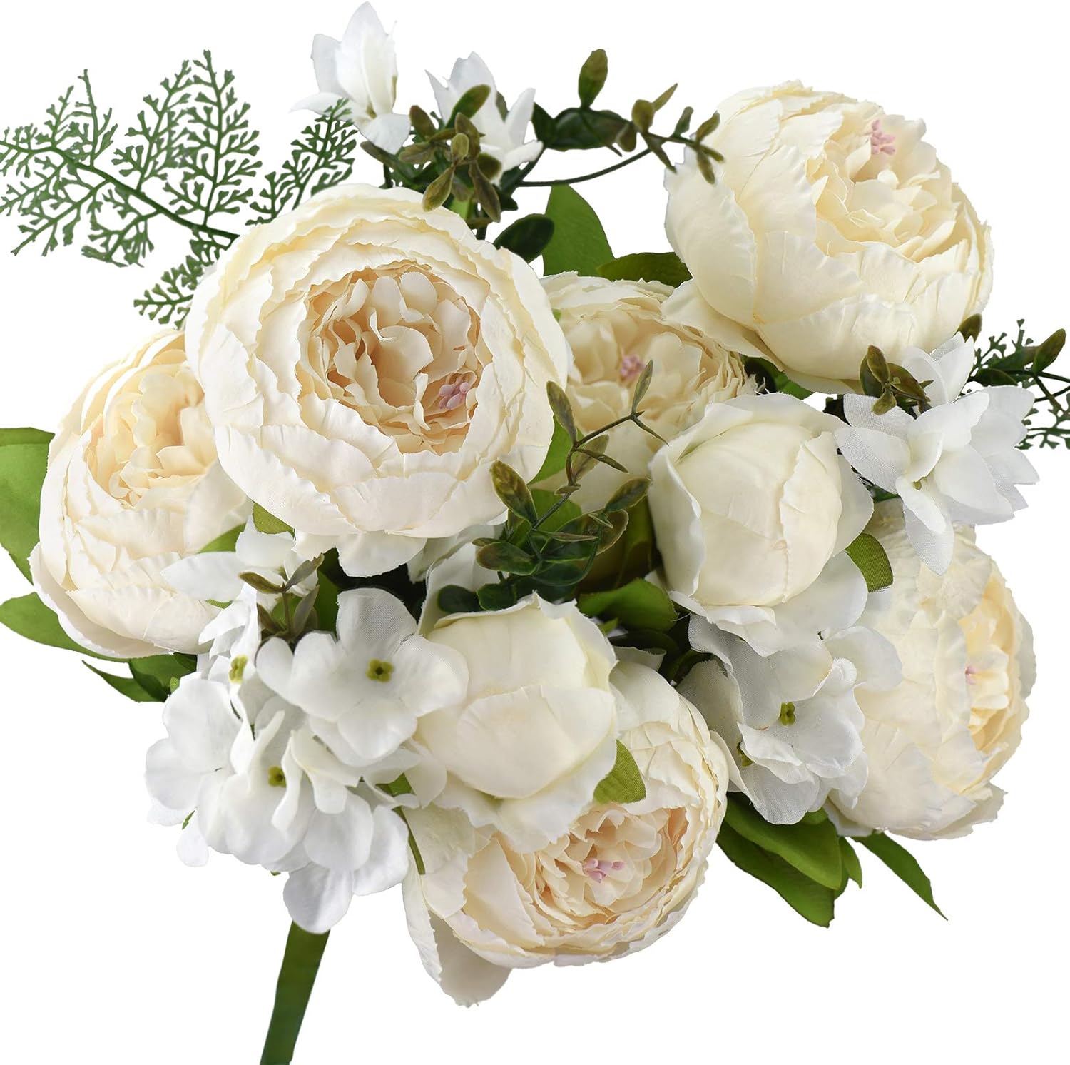 FiveSeasonStuff 1 Bouquet of Peony Silk Artificial Flowers and Hydrangeas/Perfect for Wedding Bridal, Party, Home, Office Décor (Beige)