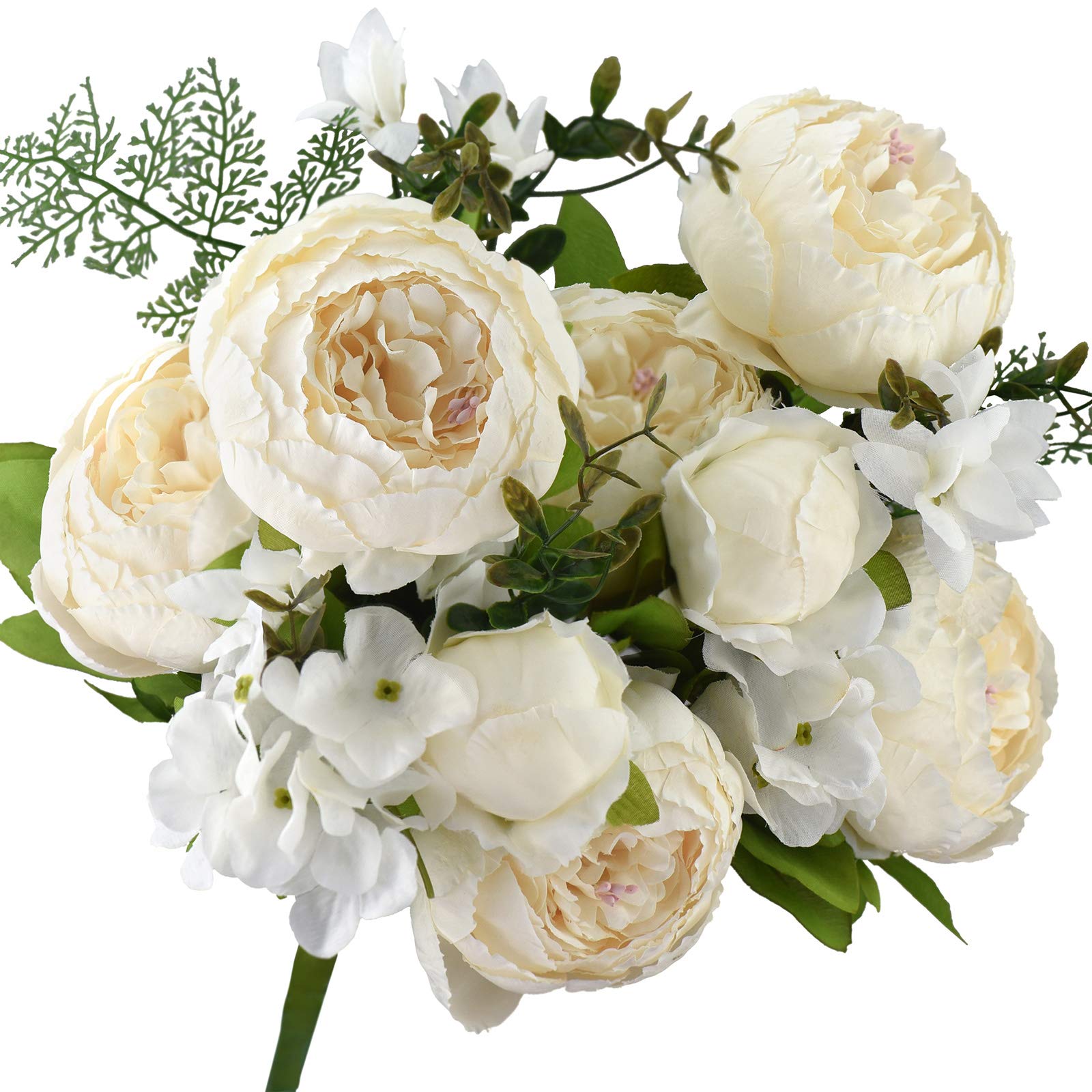 FiveSeasonStuff 1 Bouquet of Peony Silk Artificial Flowers and Hydrangeas/Perfect for Wedding, Bridal, Party, Home, Office Décor (Beige)