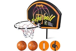Jumpfly Trampoline Basketball Hoop, Basketball Hoop for Trampoline Easy to Install, Universal Trampoline Accessories Basketball Hoop Attachment Fits Straight Pole & Curved Pole with Mini Balls & Pump