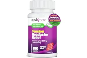 Nuvicare Tension Headache Relief Pills with 500mg Acetaminophen and 65mg Caffeine - Non Aspirin Pain Reliever Aid - Compare to Active Ingredient in Aspirin Free Excedrin Tension Headache (100 Caplets)