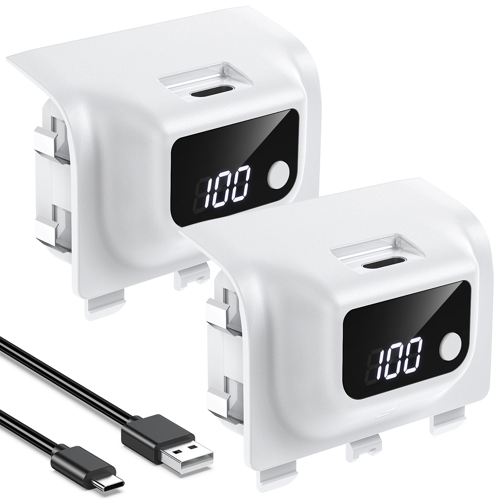 Photo 1 of YUANHOT Rechargeable Battery Pack for Xbox Series X/S, LED Display 2 Pack 5180mWh Fast Charging for Xbox Controller Battery Pack, Play and Charge Kit for Xbox Series X/S Accessories-White