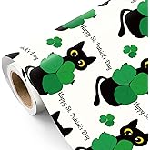 WRAPAHOLIC Happy St. Patricks Day Wrapping Paper Roll - Mini Roll - 17 Inch x 16.5 Feet - Green Lucky Clovers and Black Cat Wrapping Paper for St. Patrick's Day, Birthday, Baby Shower