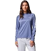 Columbia Womens PFG Tidal Tee II Long Sleeve Sun Protection Shirt, Bluebell Heather/White Logo, XX-Large
