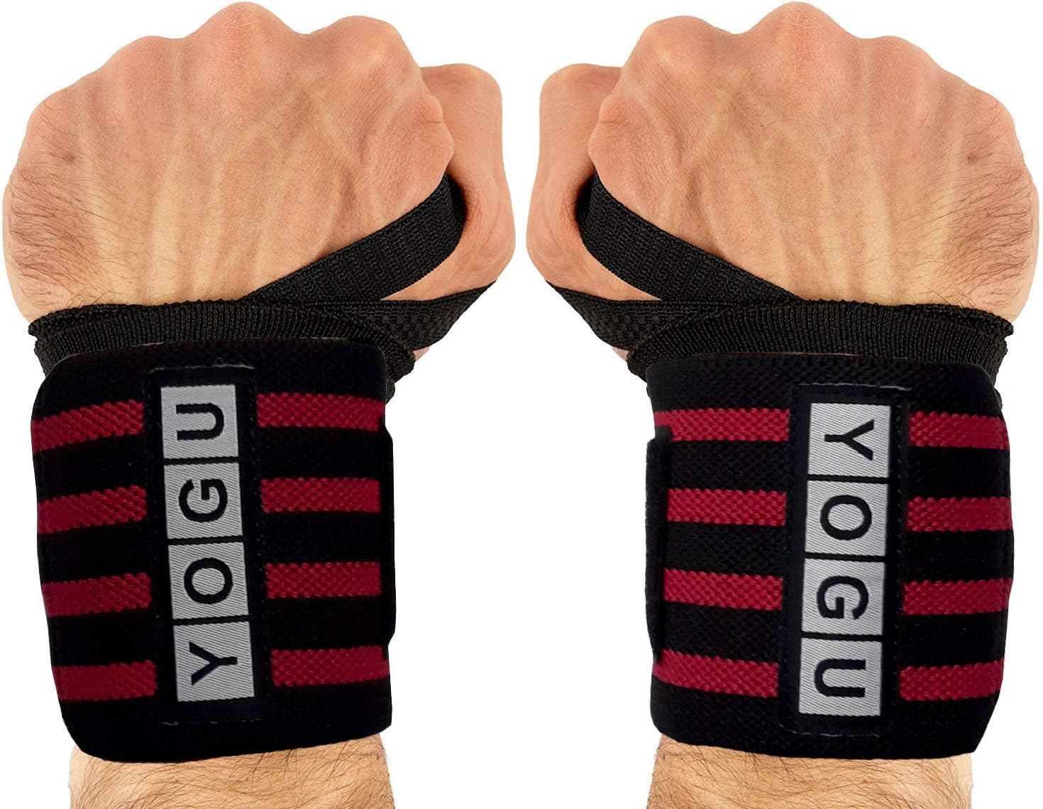YOGU Wrist Wraps with Thumb Loops Wrist Support Braces for Heavier Weight Lifting Xfit Powerlifting Crossfit Strength Training Gym Workouts Bodybuilding Wrist Straps 18" Pair with Free Carry Bag : Sports & Outdoors