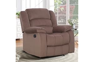 ANJ Fabric Recliner Chair with Overstuffed Arm and Back, Comfy Chocolate Manual Reclining Chairs for Adults, Living Room Single Sofa Recliners