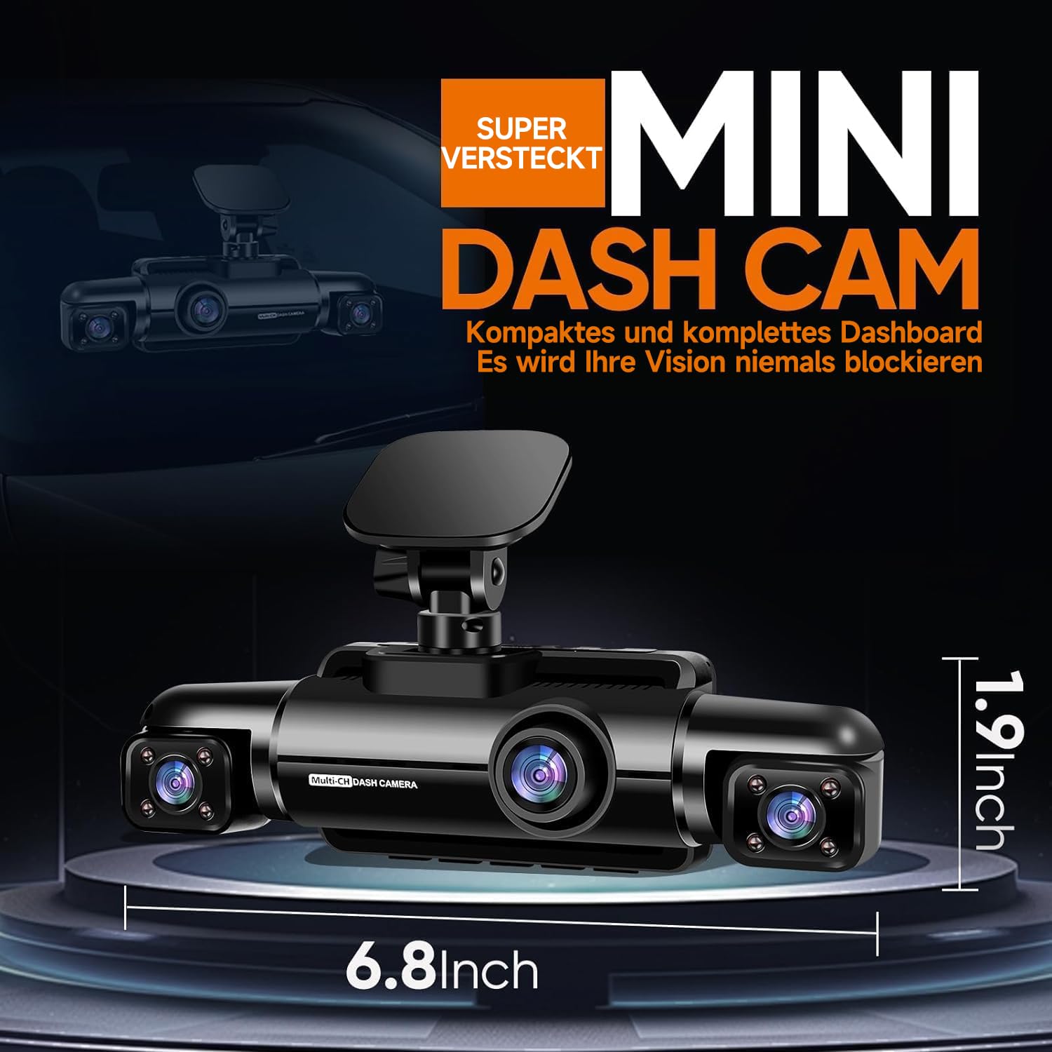 HUPEJOS 360° Dashcam Auto Vorne Hinten 4 Kanal Dash Cam Auto Kamera FHD 1080Px4,4×150° Weitwinkel,WDR-Nachtsicht (8 IR-LEDs), 3,18" IPS Display, G-Sensor,WiFi GPS,24/7 Parkmodus, 64GB SD-Karte 9