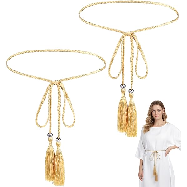 gold rope belt fancy dress ValueBargain Gold Rope Belt, 2 Pcs 67 Inch Long Braided Tassel Belt, Rope Belts, Tie Belts for Women Skirt Dress Toga Accessories (Gold) at Amazon Women's Clothing store