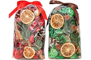 Qingbei Rina Christmas Potpourri Bags,Cinnamon/Apple/Pine Scented Potpourri Bowl Filler,Winter Holiday Decorative Dried Flowers,Home Fragrance Sachet of Petal, Vase Filler,2 Bags,20 oz(Red+Green)