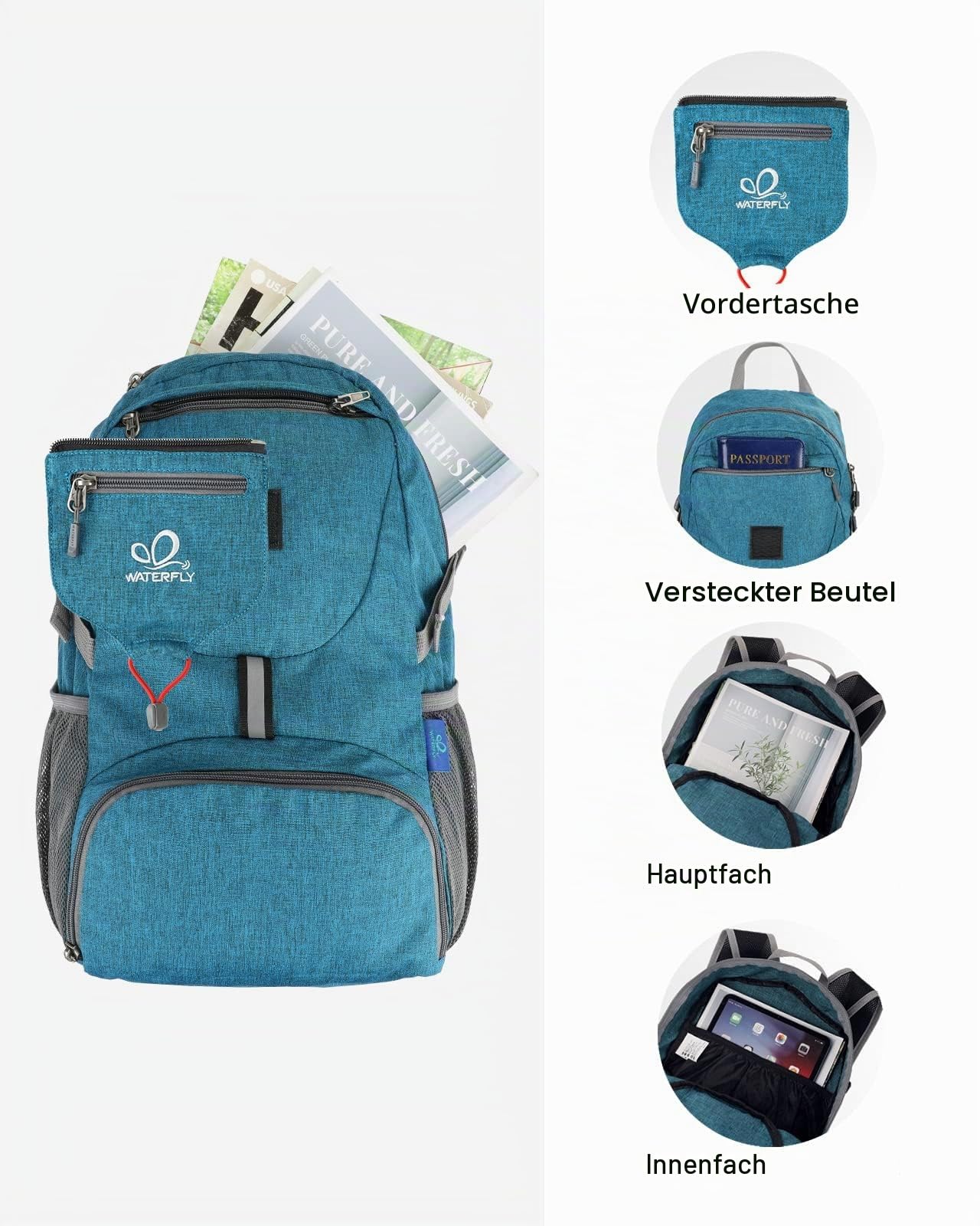 WATERFLY Ultraleicht Faltbarer Rucksack 20L: Klein Wanderrucksack 4