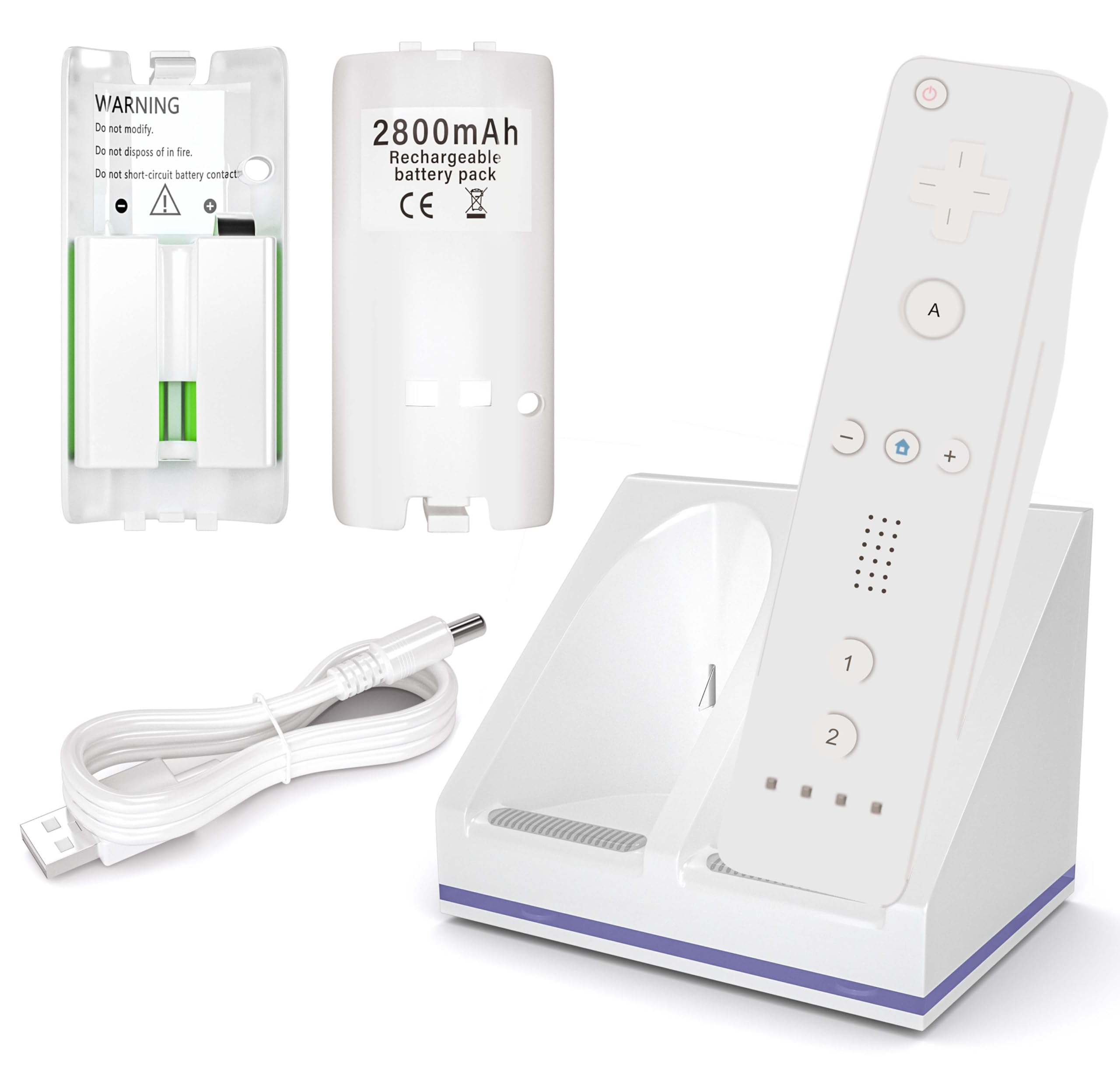 GELINTO 2 in 1 Charging Station Charger Dock with 2 Pack 2800mAh Rechargeable Battery for Wii/Wii U Remote Controller